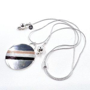 Marlyn Schiff - Tri-Color Strip Silver Tone Pendant Slide Adjustable Necklace